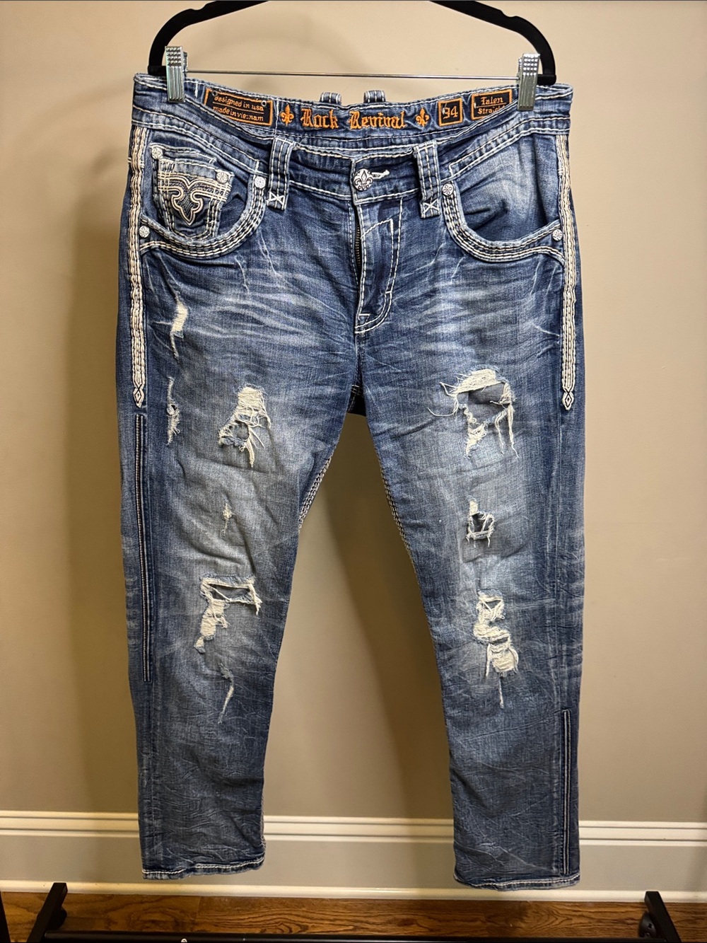 Rock Revival Distressed Medium Blue Slim Straight Jeans